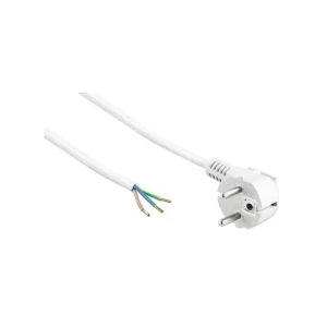 Handla nu 1,5 meter strömkabel 250V, IP20 inomhus, vit, Schuko-kontakt och avisolerade ledningar, 16A