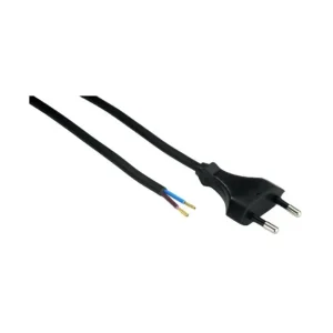 Erbjudande 1,5 meter strömkabel, 250V IP20 inomhus, Svart, Eurokontakt och skalade ledningar, 2,5A