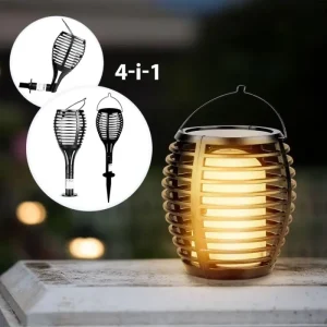 Solcell-trädgårdslampa flamma 4-i-1 Svart, 65cm hög Säker betalning