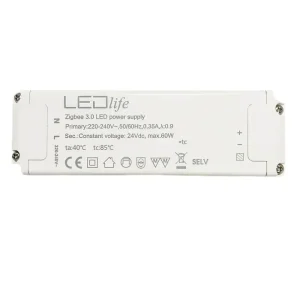 Begränsad tid 60W / 24V DC Zigbee strömförsörjning 2,5A, IP20 inomhus, Hue-kompatibel