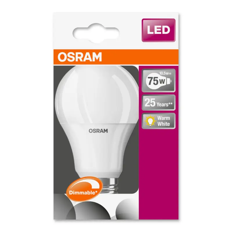 Bästa pris OSRAM LED-lampa E27 10,5W 827 Superstar, dimbar