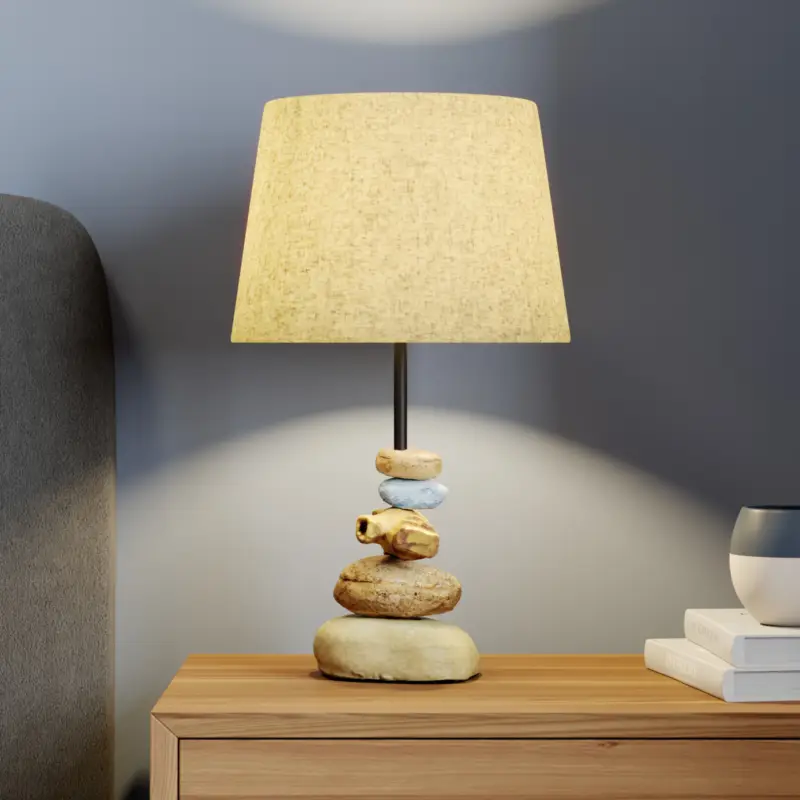 Bordslampa Vera, tygskärm och stendekor, 38 cm Sista chansen