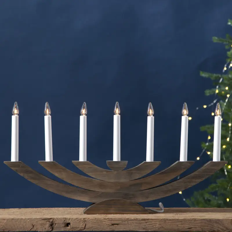 Beställ nu Fönsterljusstake Navida, trä, 7 lampor, brun