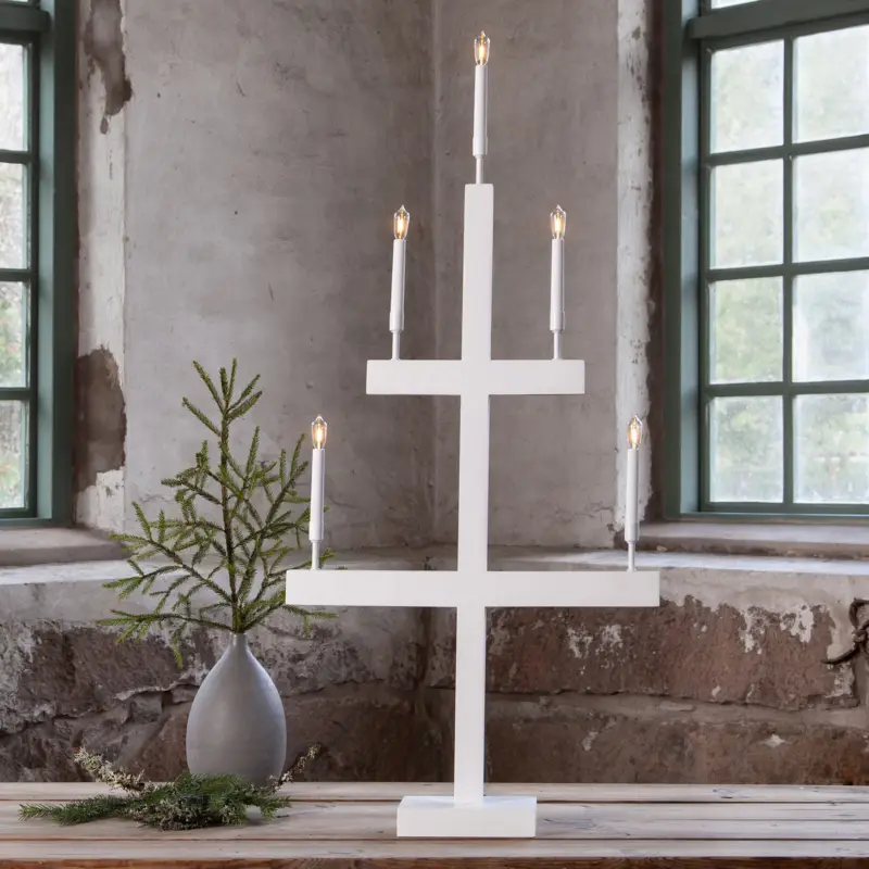 Bästa pris Fönsterljusstake Storm 5 lampor 118 cm vit