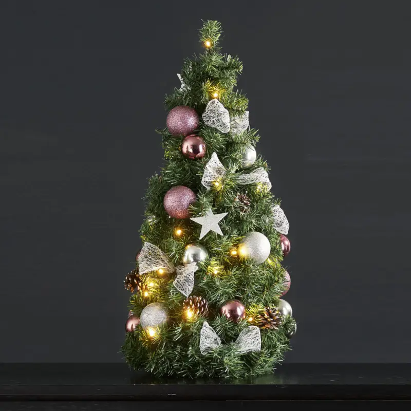 Bästa pris LED-julkägla med silverfärgad/rosa dekoration