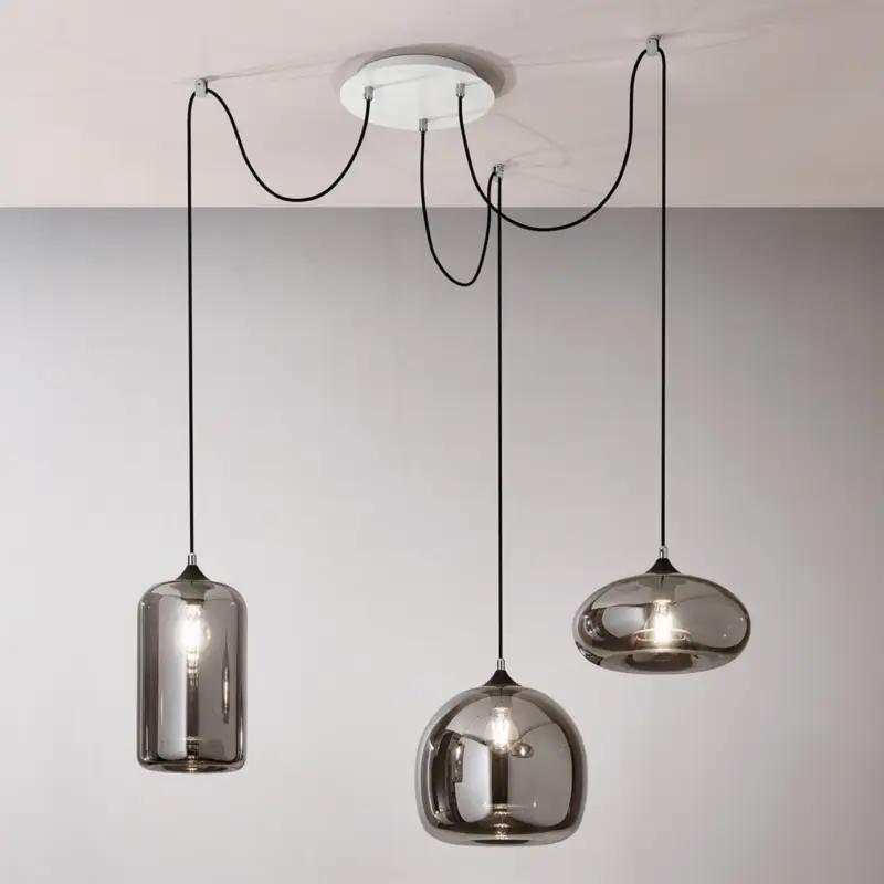 Fynd Fiona pendellampa, grå-transparent, 3 lampor, glas