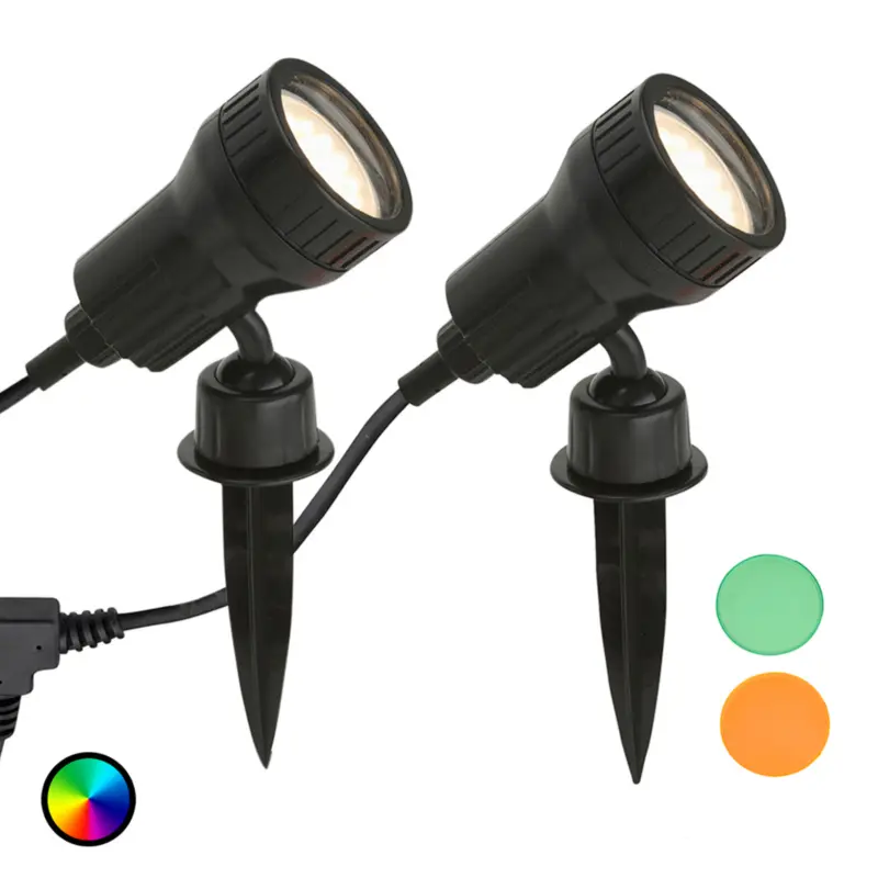 Nyhet set om 2 - LED-markspettslampa Terra m. färgfilter