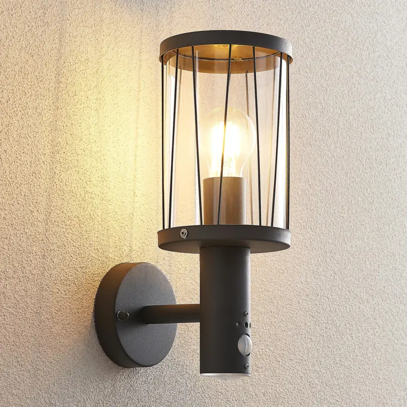 Lindby utomhusvägglampa Yonan, höjd 34 cm, antracit, sensor Outlet