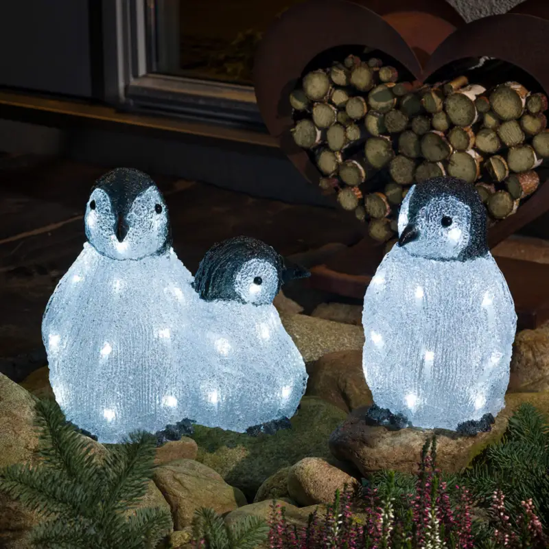 LED-acrylfigurer med belysning pingvinfamiljen 3 st prisnedsättning