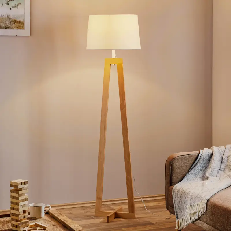 Trygg betalning Golvlampa Sacha LS av trä och textil, vit