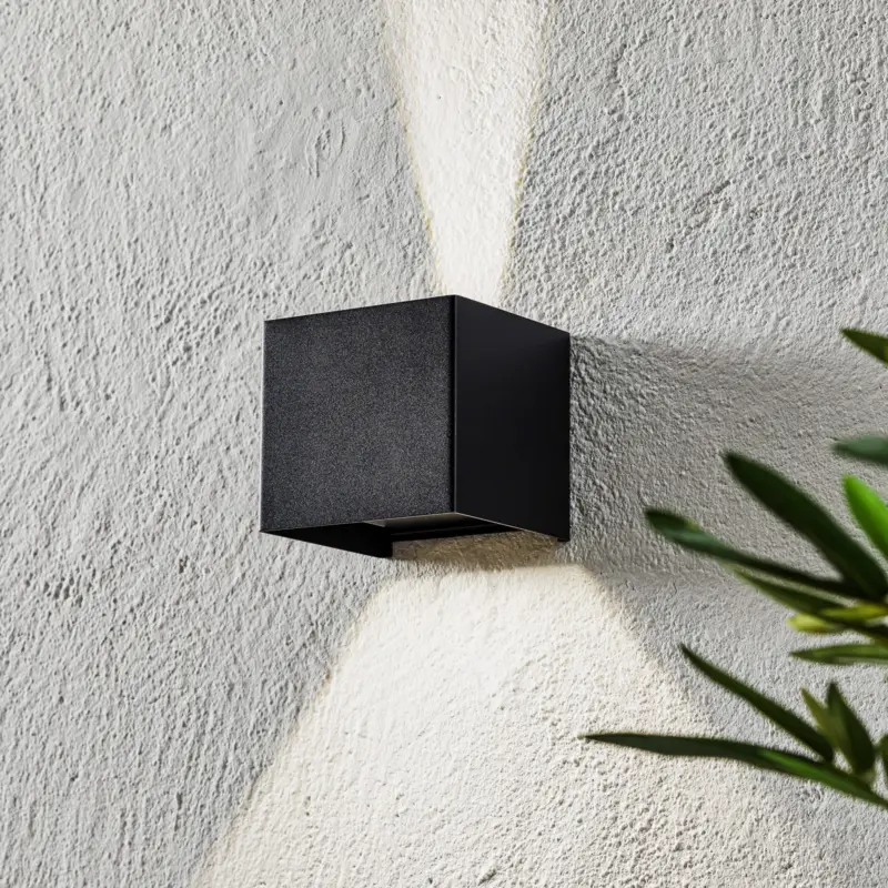 LED-utomhusvägglampa Wall, kubisk, svart Snabb leverans