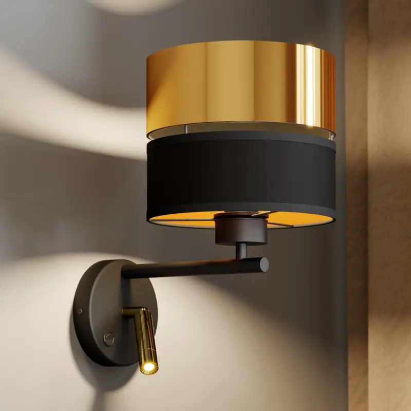 Begränsad tid Vägglampa Hilton svart/guld med LED-läslampa