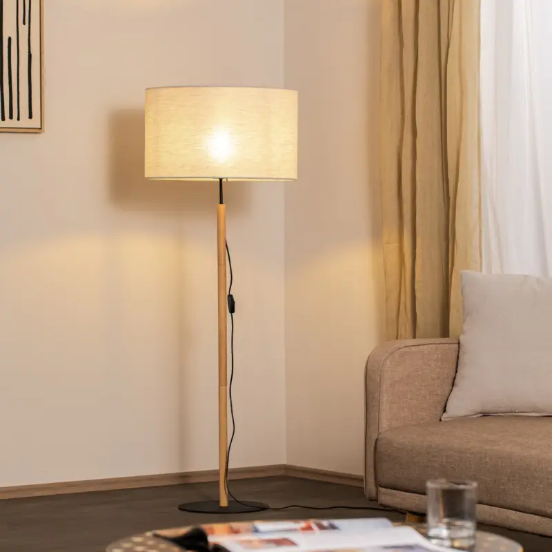 Golvlampa Deva Nature, textil, trä Utförsäljning