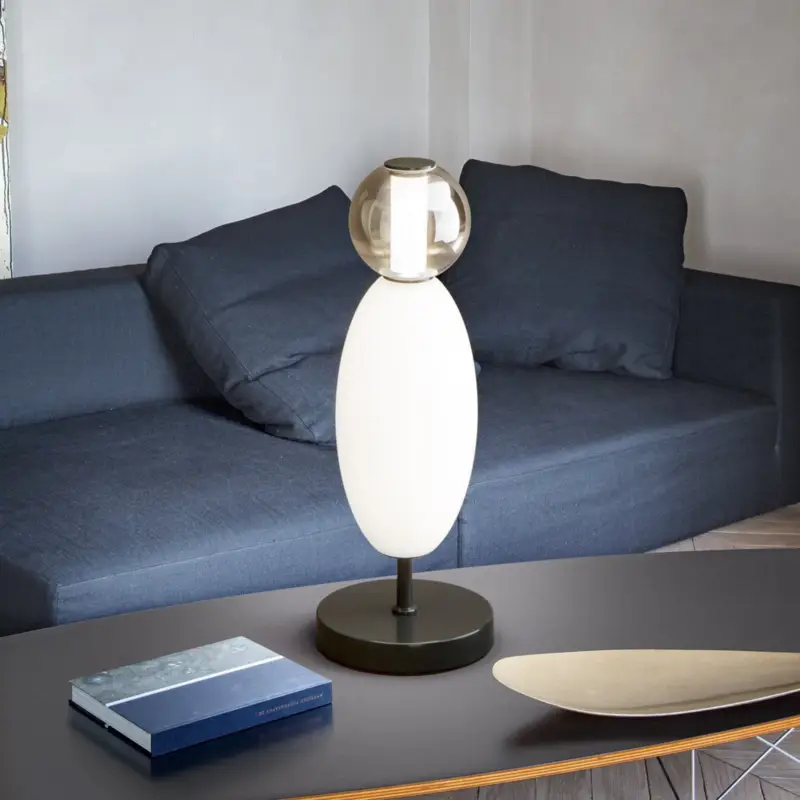 Ideal Lux LED-bordslampa Lumiere, glas opal/grå, höjd 50 cm Endast idag