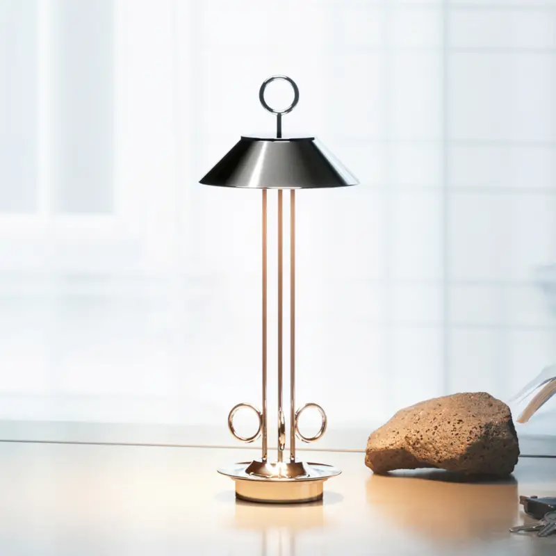 Endast denna vecka LED-uppladdningsbar bordslampa Nudiderot, krom, aluminium, IP54, dimbar