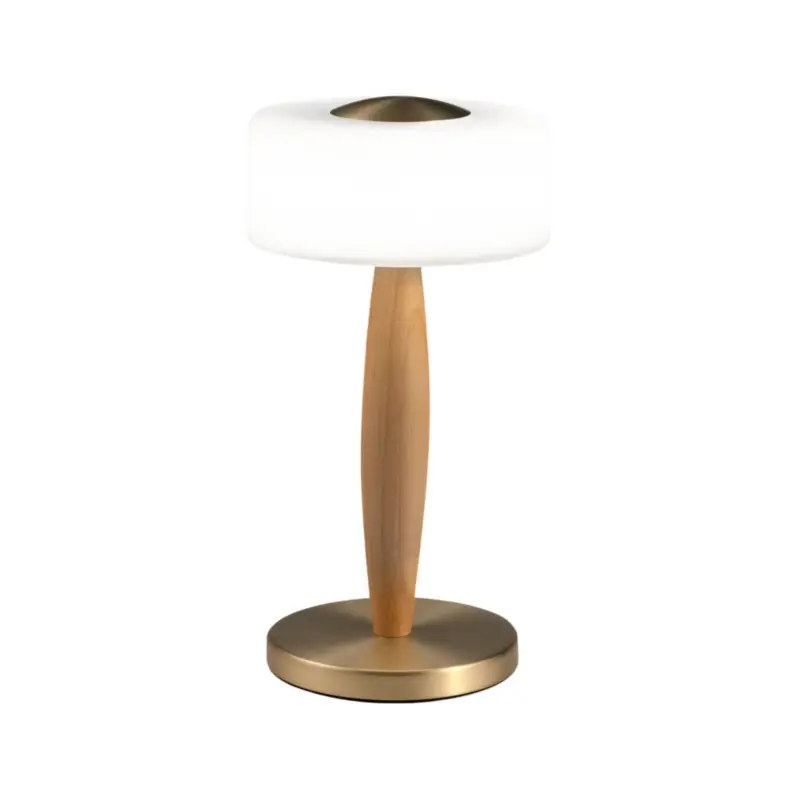 Elea LED-bordslampa, mässingsfärgad, höjd 29 cm, glas, trä Expressleverans