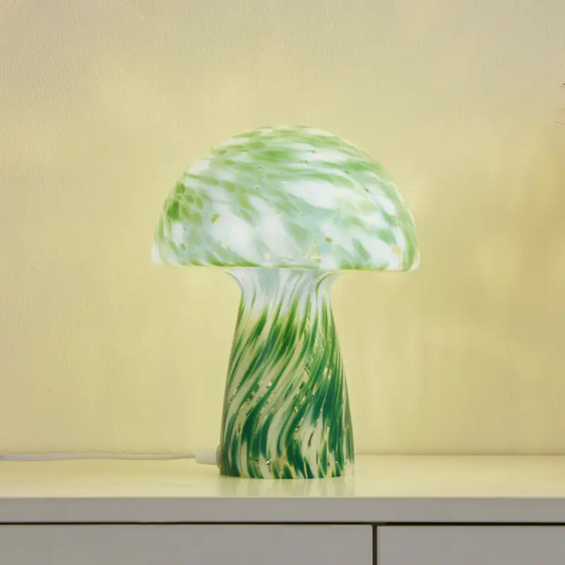 Lindby Hubi bordslampa, grön, glas, Ø 22 cm, svampform Bästa pris