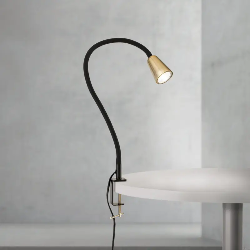 Bordslampa Dotty, mässingsfärgad, höjd 65 cm, klämma, GU10 Billig