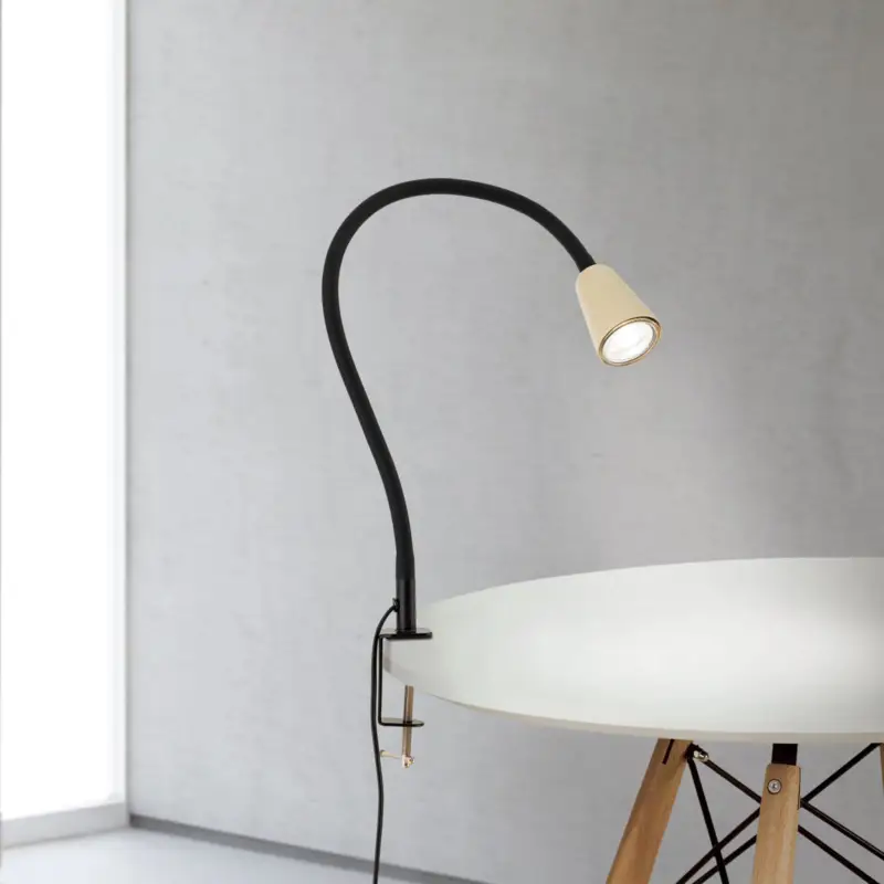 Billig Bordslampa Dotty, khaki, höjd 65 cm, klämma, GU10