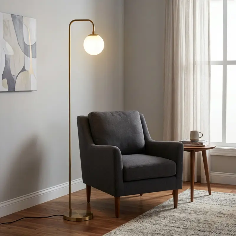 Kampanj Golvlampa Viran, antik guld, glas, höjd 146 cm, E14