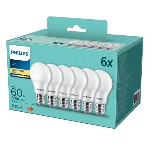 Philips LED Standard Opal 8W (60W) E27 2700K 6-pack Köp online