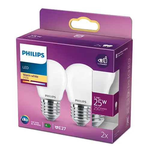 Philips LED Frostad Klot 2,2W (25W) E27 2700K 2-pack Säker betalning