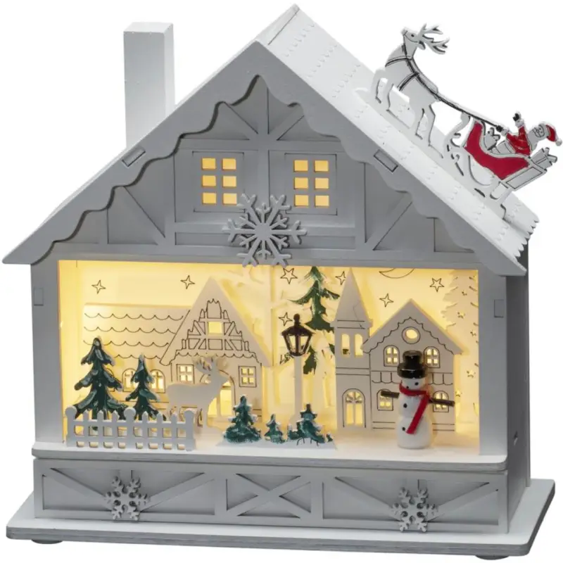 Expressleverans Winterland Batteridriven Siluett Hus & Tomte Vit