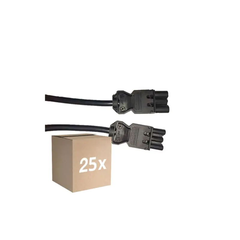Flerpack 25x Noxion GST - Kompatibel Förlängningskabel Svart - Manlig + Kvinnlig - 1m - 3 pole 1,5mm2 Begränsad tid